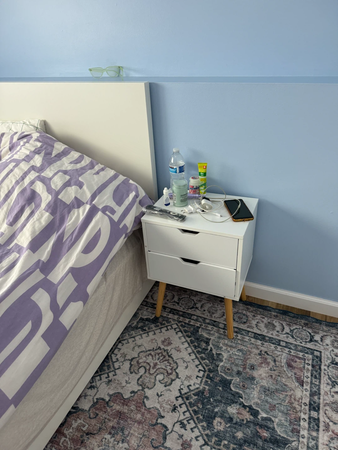 White Queen bed with mattress Nightstands 2 Drawers - photo 5