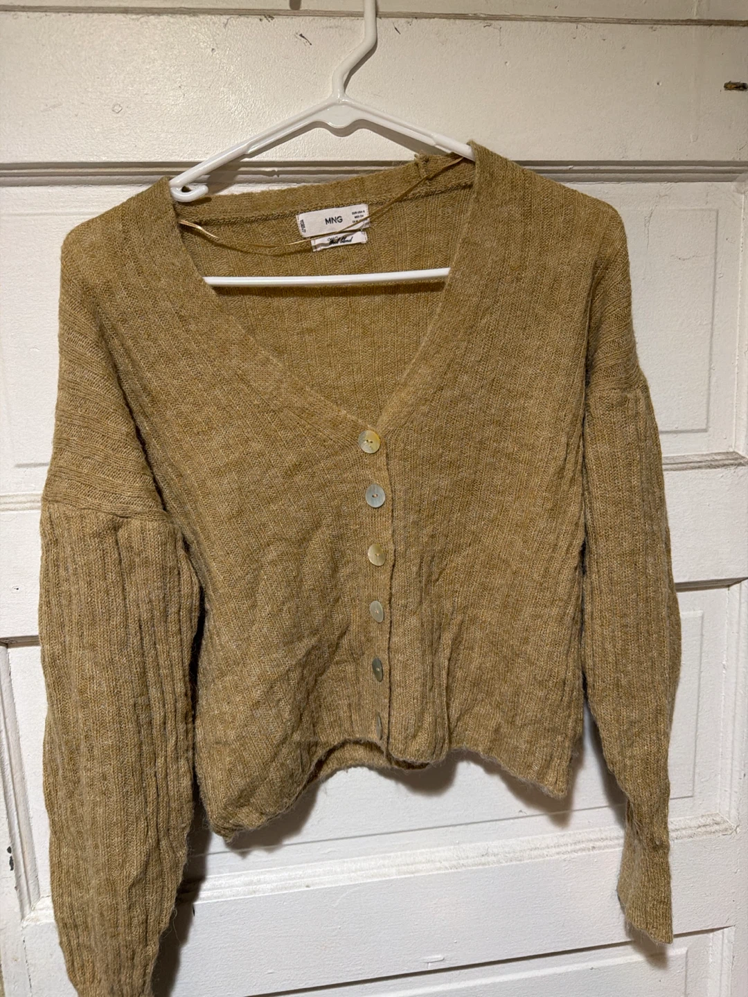 MNG Camel Wool Blend Cardigan Sweater
