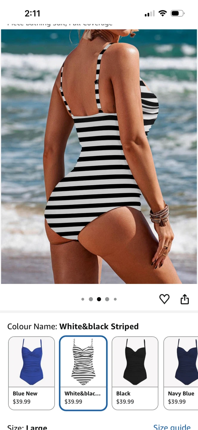 Women's Black & White Striped One-Piece Swimsuit size X large - photo 5