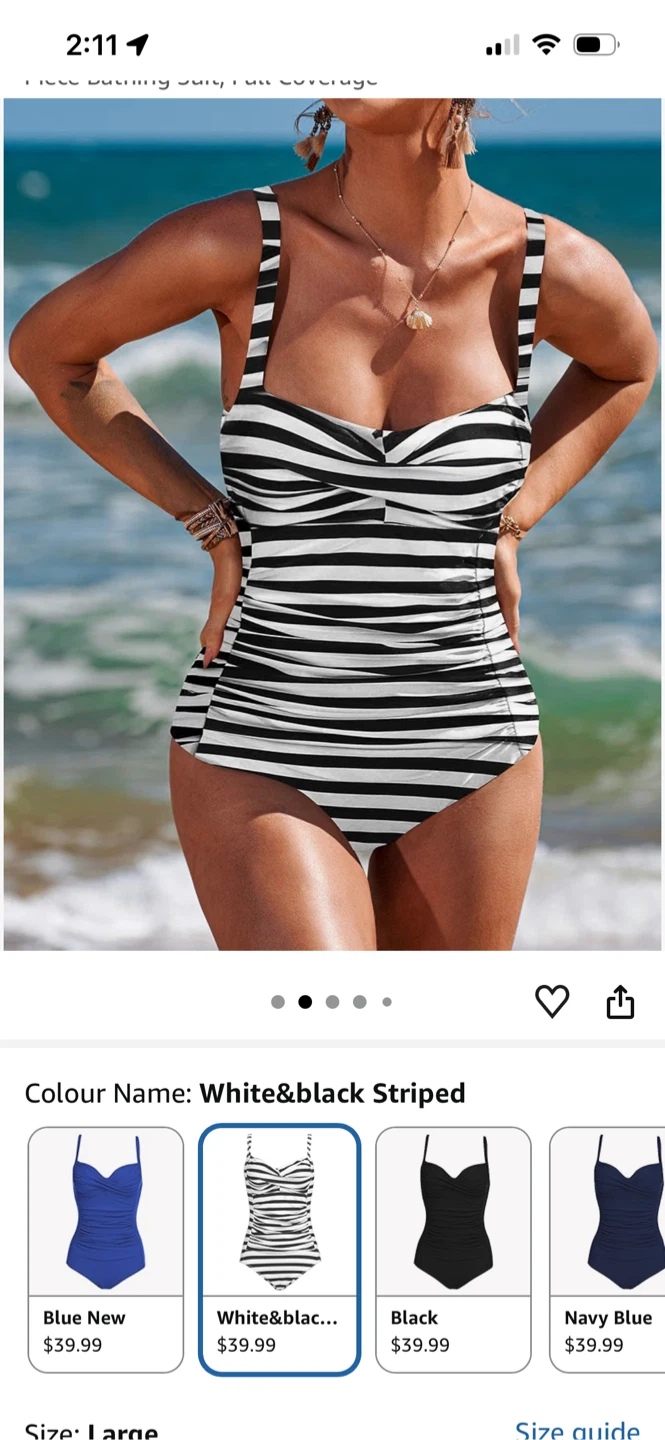 Women's Black & White Striped One-Piece Swimsuit size X large - photo 2