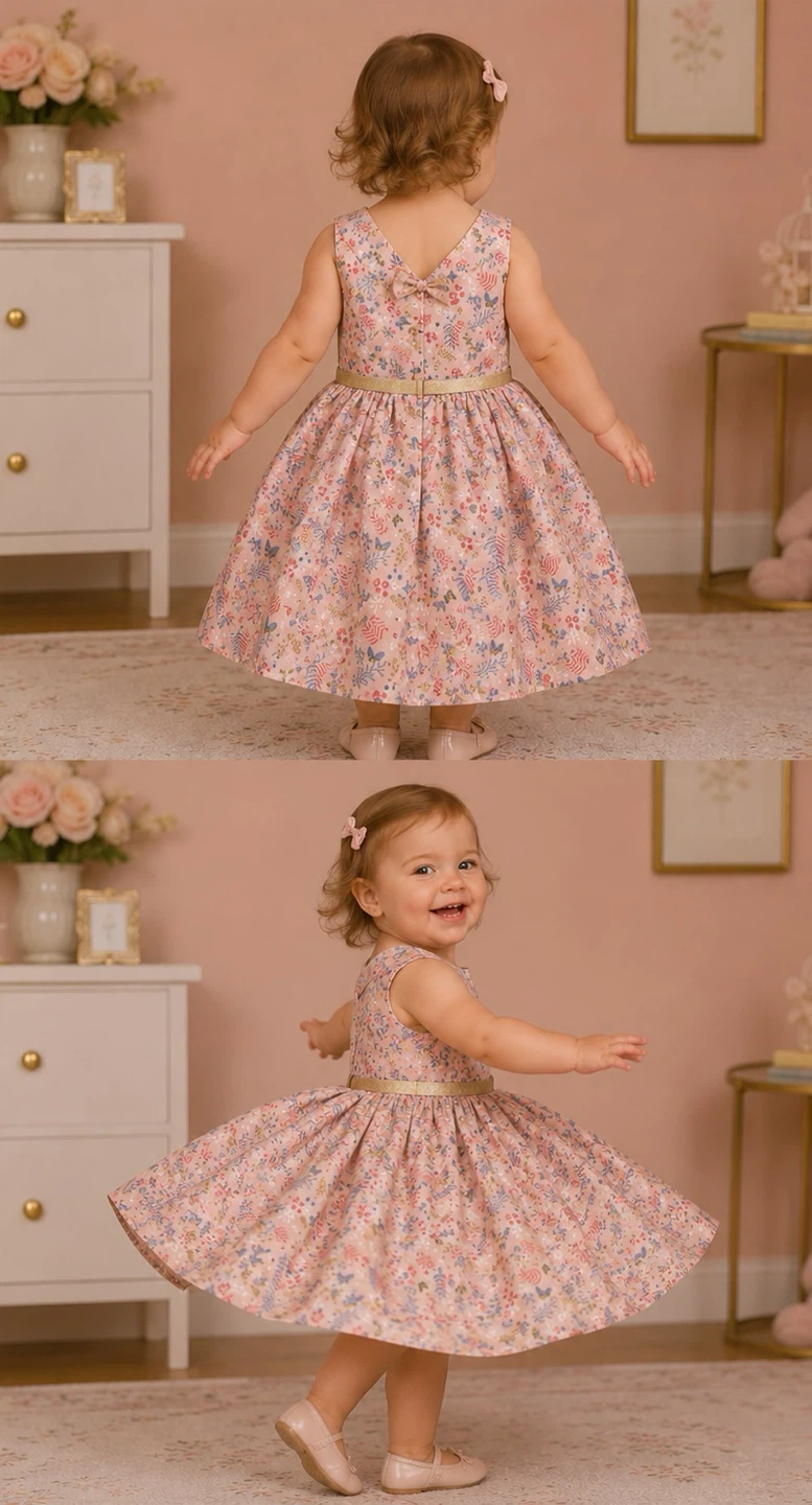 NEW Girls Floral Summer Dress, Gold Shimmer Size 2-3Y (90-102cm) - photo 2