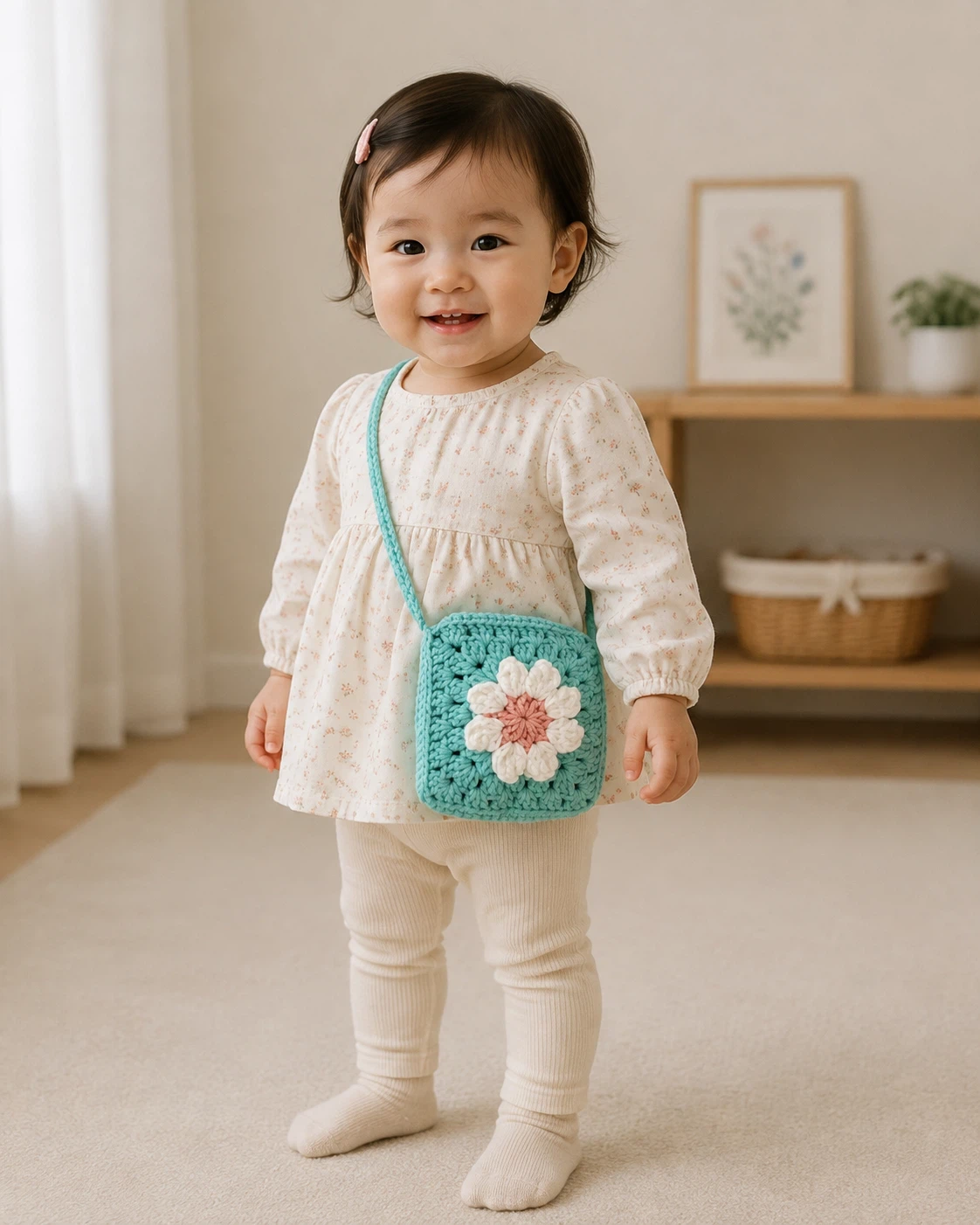 Handmade Crochet Flower Purse for baby and toddler