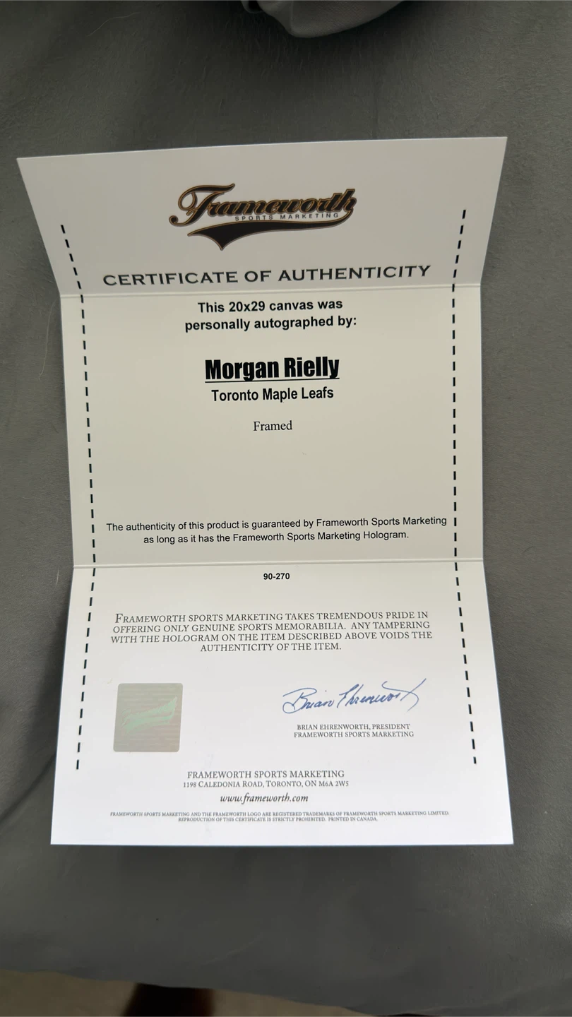 Framed Autographed Morgan Rielly Toronto Maple Leafs Canvas - photo 2