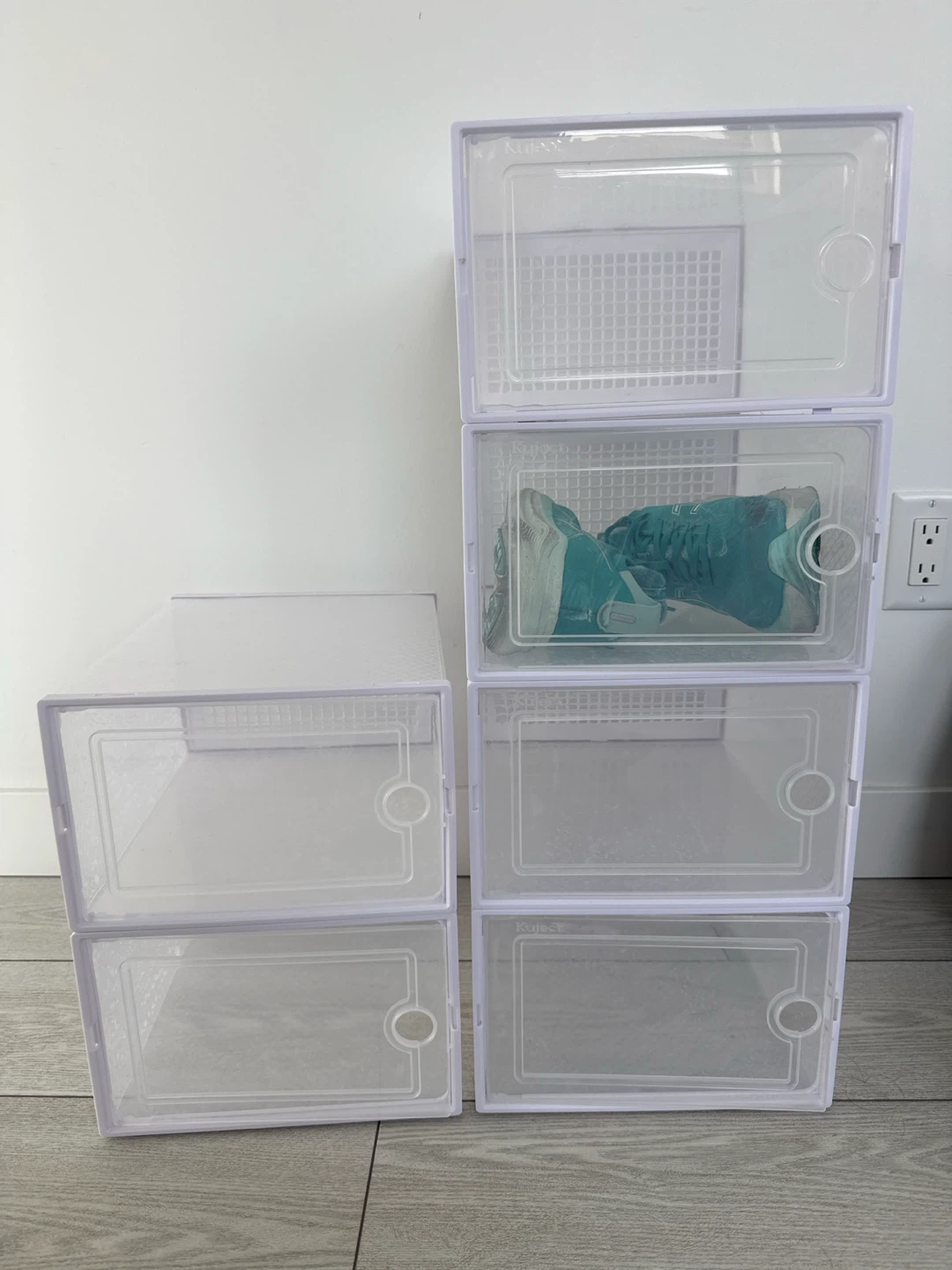 6 Stackable Clear Plastic Shoe Storage Boxes