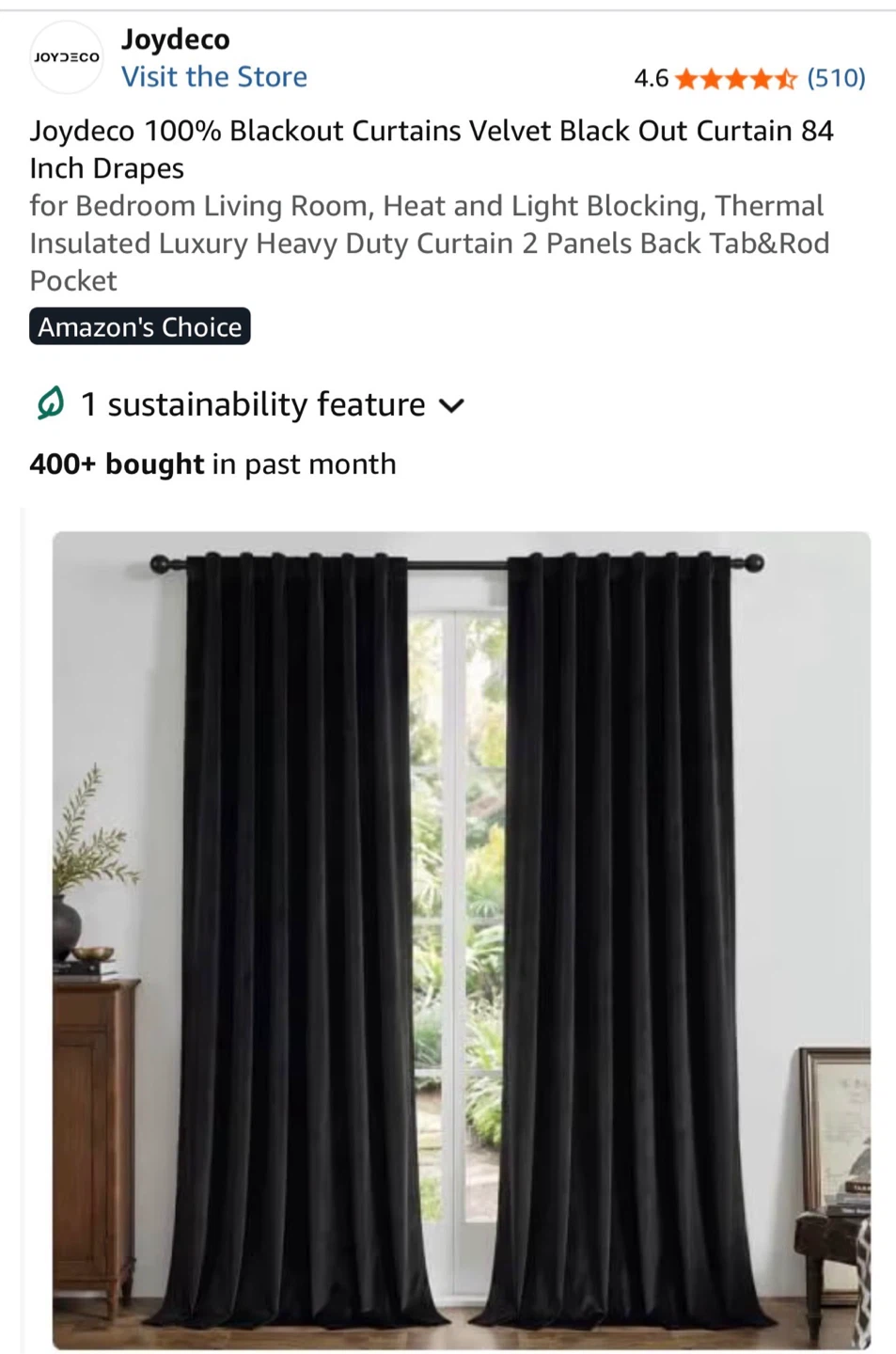 Joydeco 100% Blackout Velvet Curtains - 84 Inch Drapes