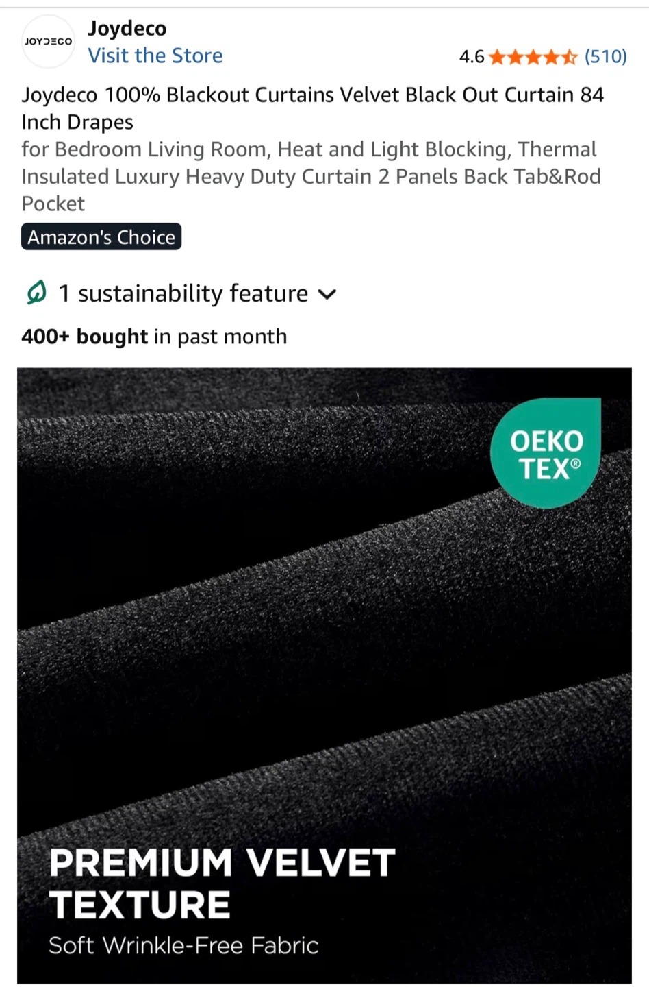 Joydeco 100% Blackout Velvet Curtains - 84 Inch Drapes - photo 2