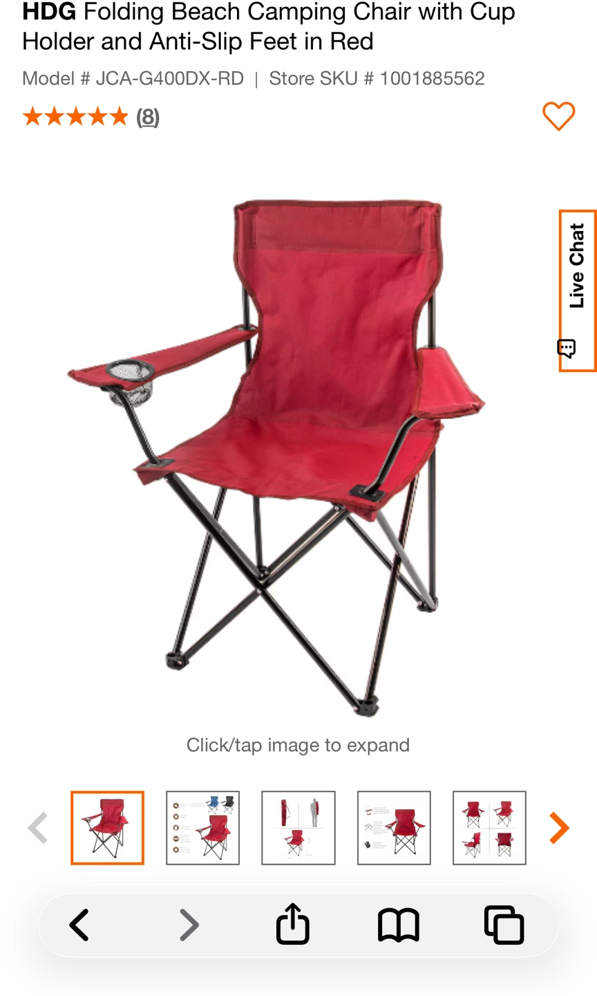 HDG Folding Beach Camping Chair - Red - photo 2
