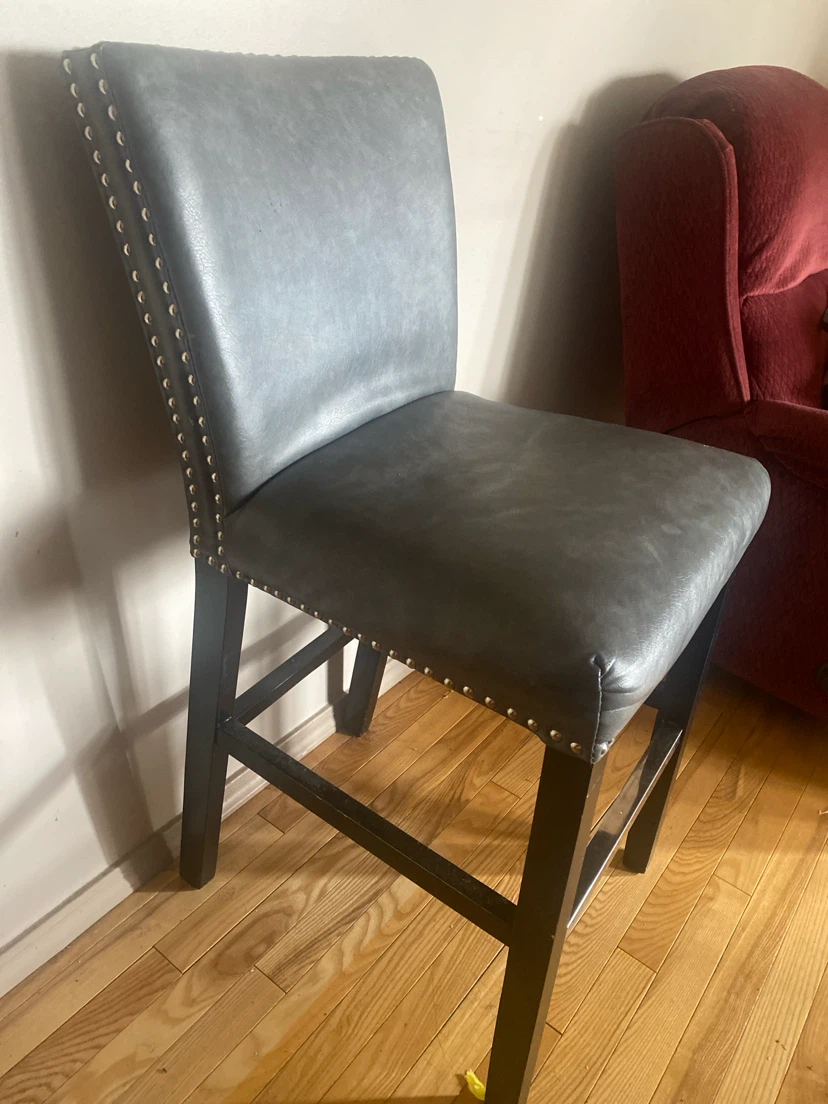 Grey Faux Leather Bar Stool with Studs