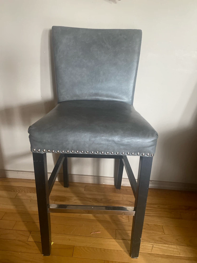 Grey Faux Leather Bar Stool with Studs - photo 2