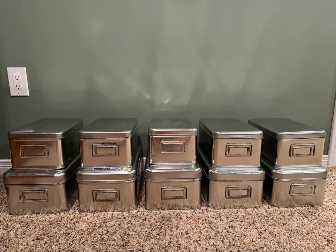 10 metal storage bins