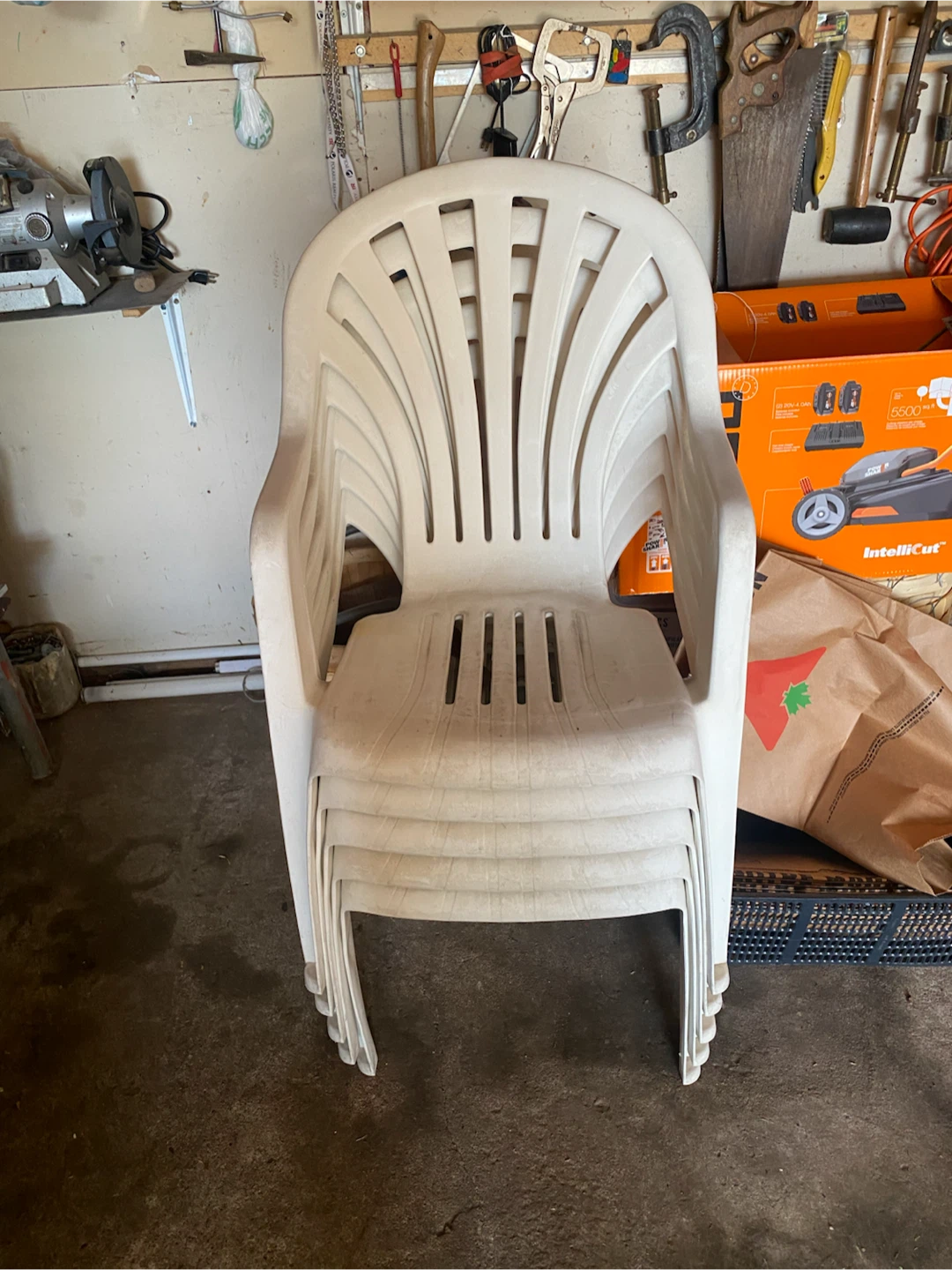 Stackable White Plastic Patio Chairs