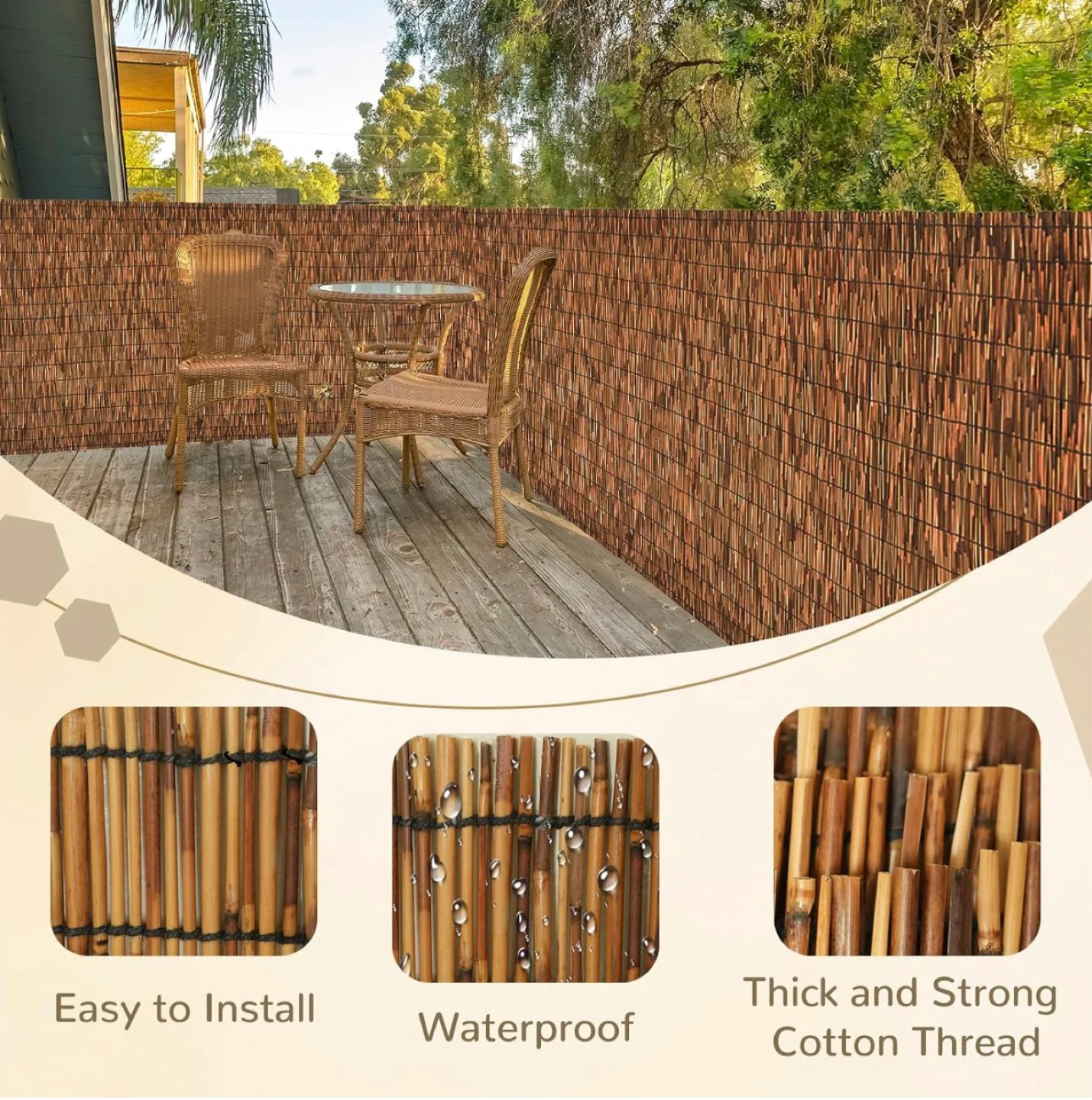 Brown 6FT X16.4FT Reed Fencing Roll Bamboo Privacy Fence Screen - photo 4