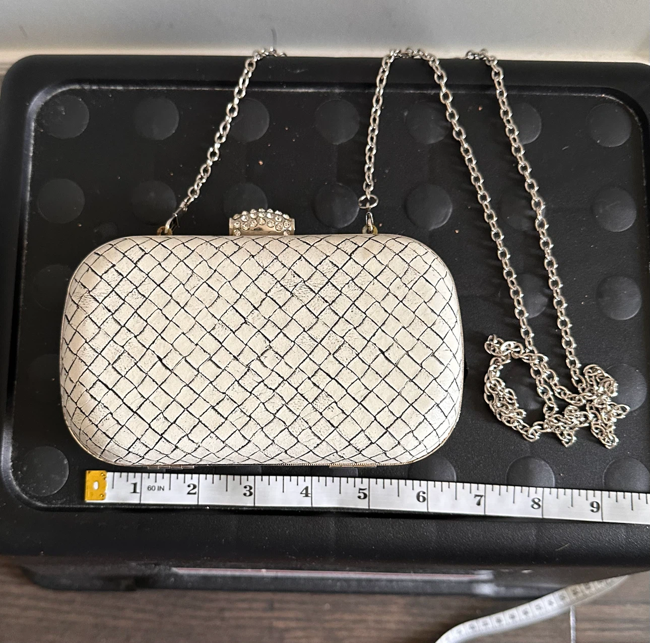 White Clutch Purse with Rhinestone Clasp