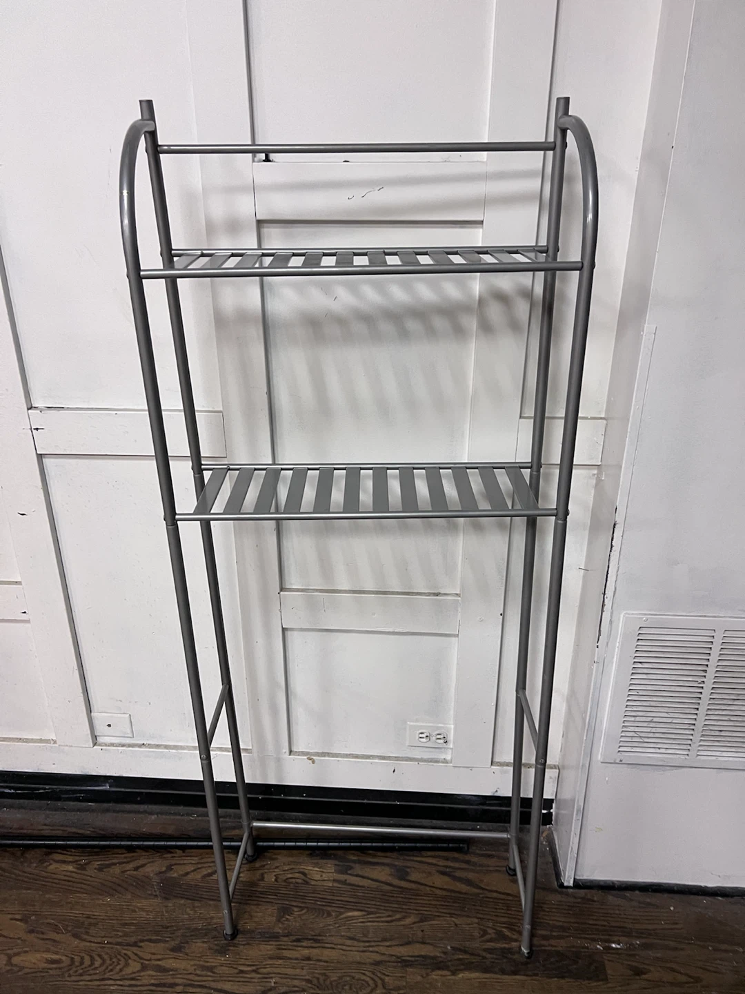 Gray Metal -Shelf over. The toilet Rack