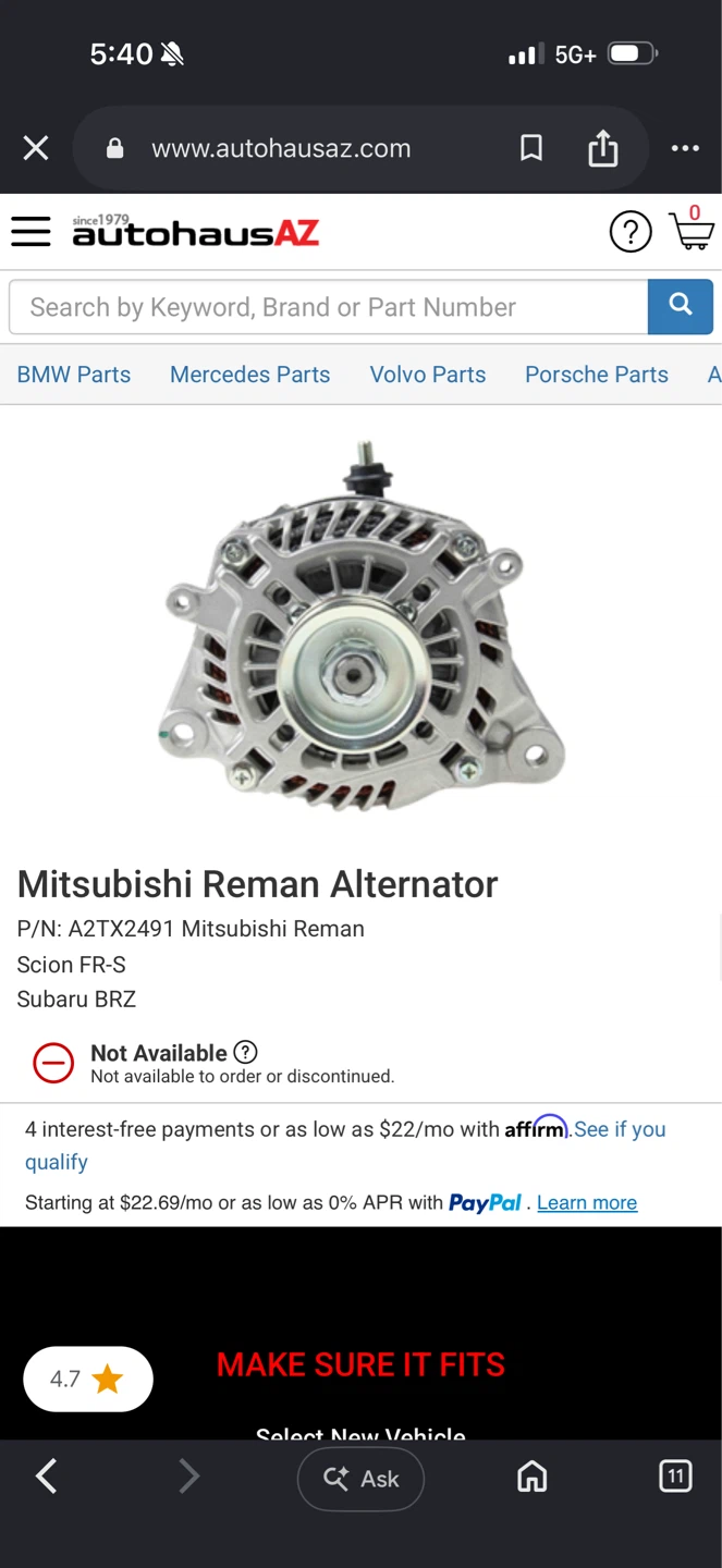 Mitsubishi Reman Alternator A2TX2491