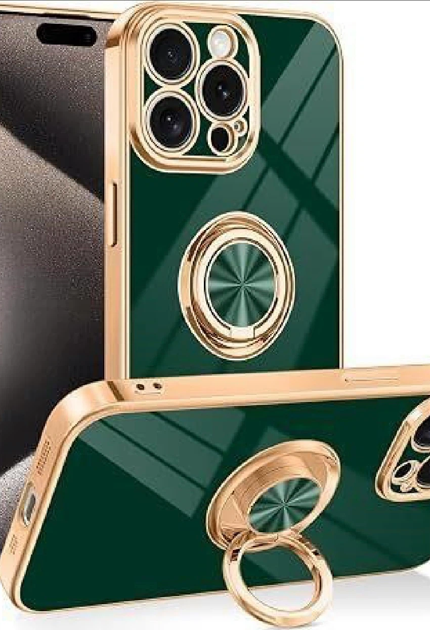 Green iPhone 15 Pro Case with Ring Holder