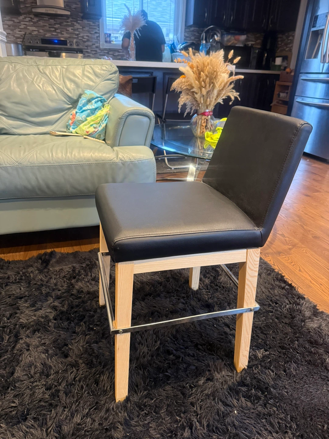Black Faux Leather Bar Stool - photo 2