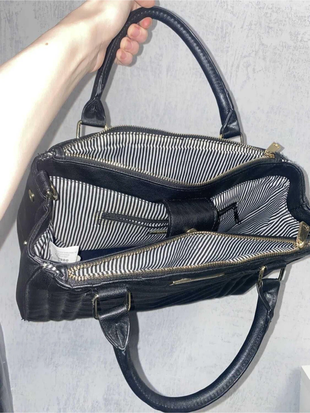 Christian Siriano Black Chevron Satchel Handbag - photo 3