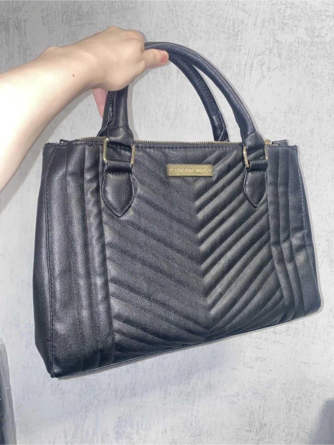 Christian Siriano Black Chevron Satchel Handbag