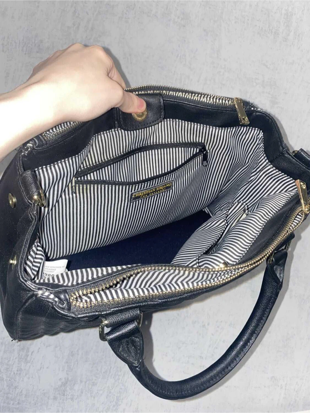 Christian Siriano Black Chevron Satchel Handbag - photo 4