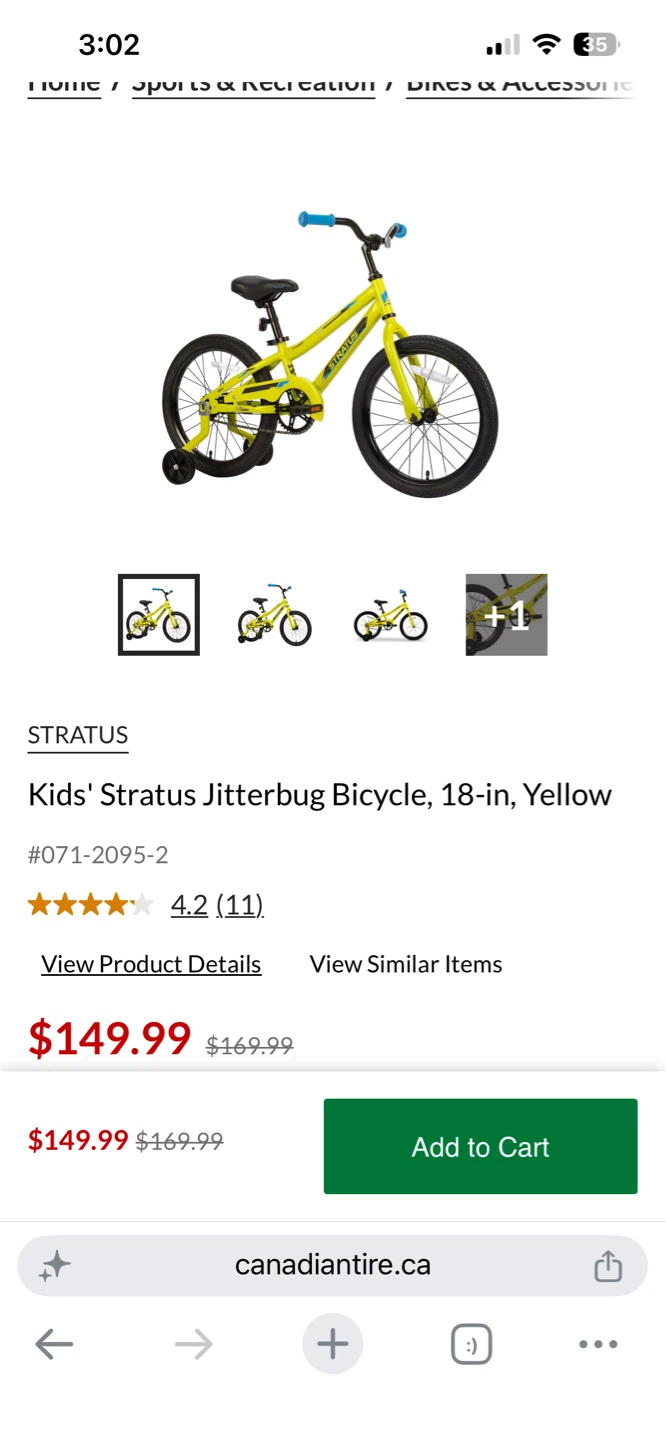 Kids' Stratus Jitterbug Bicycle, 18-in, Yellow