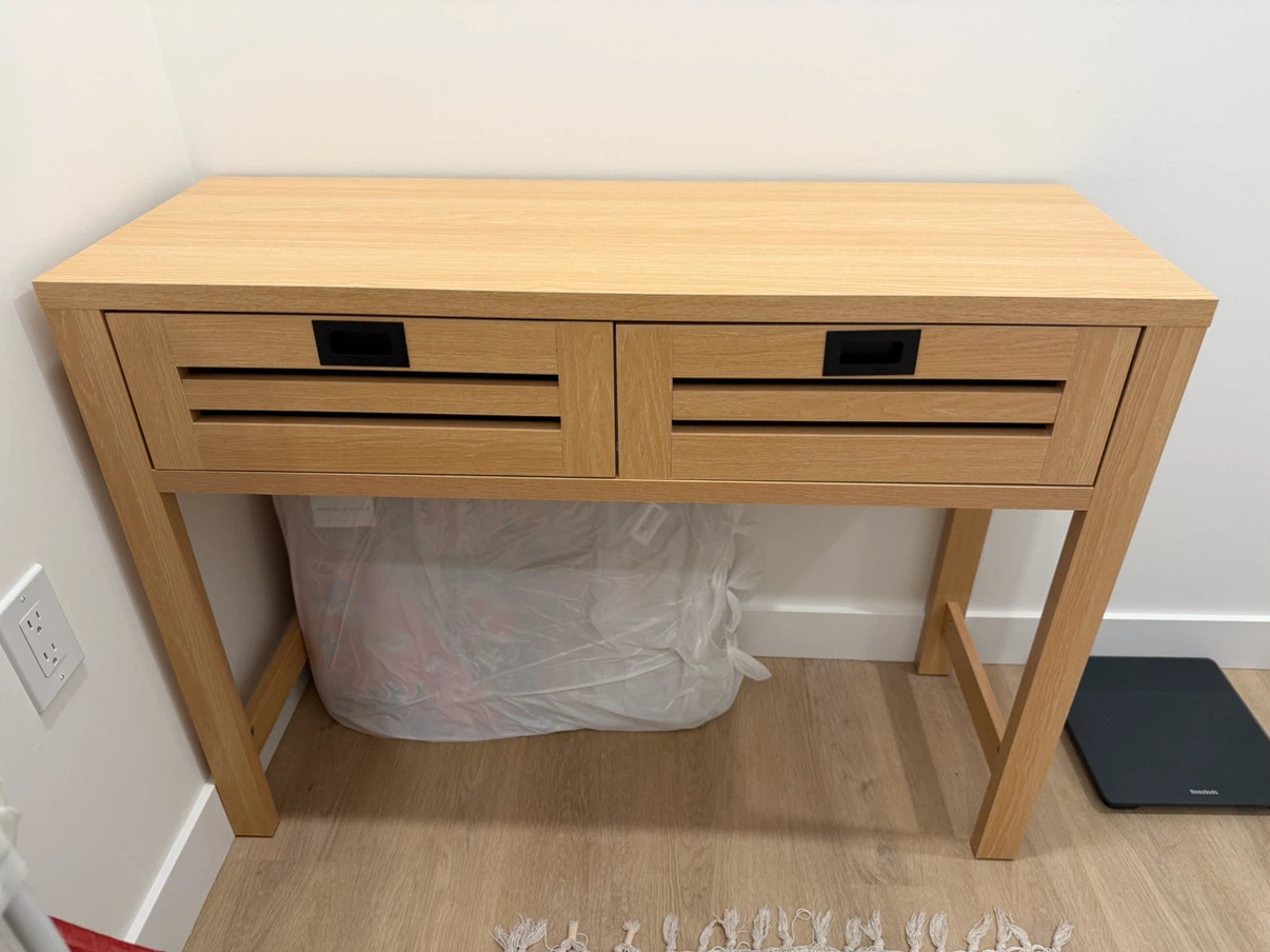 Light Oak Console Table with Two Drawers