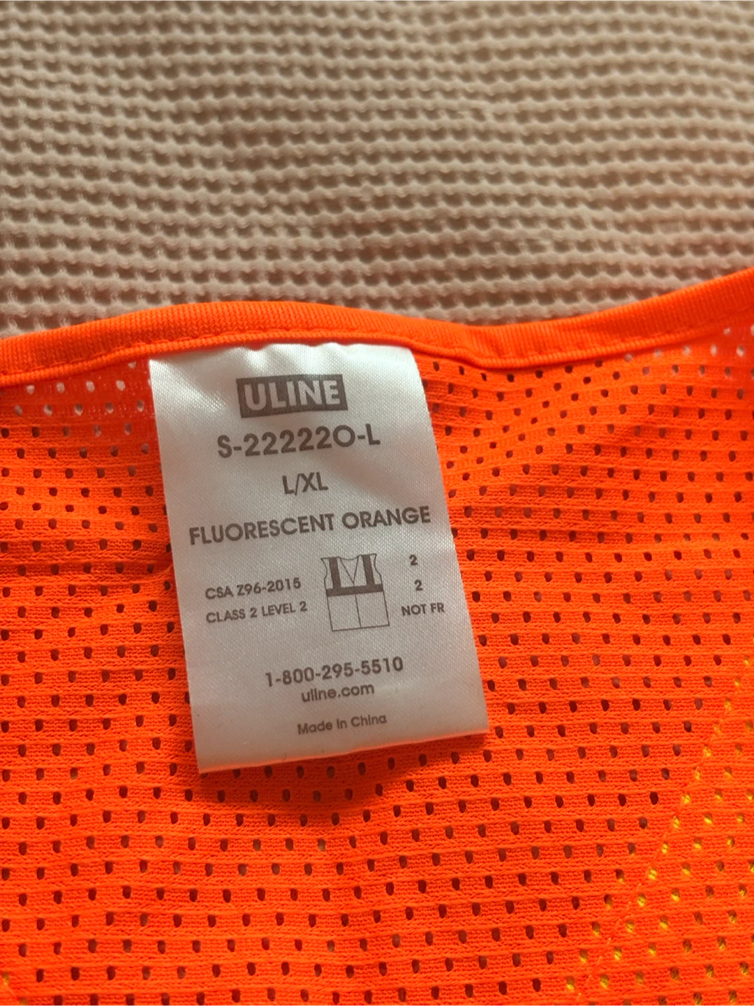 Uline Fluorescent Orange Safety Vest L/XL - photo 2