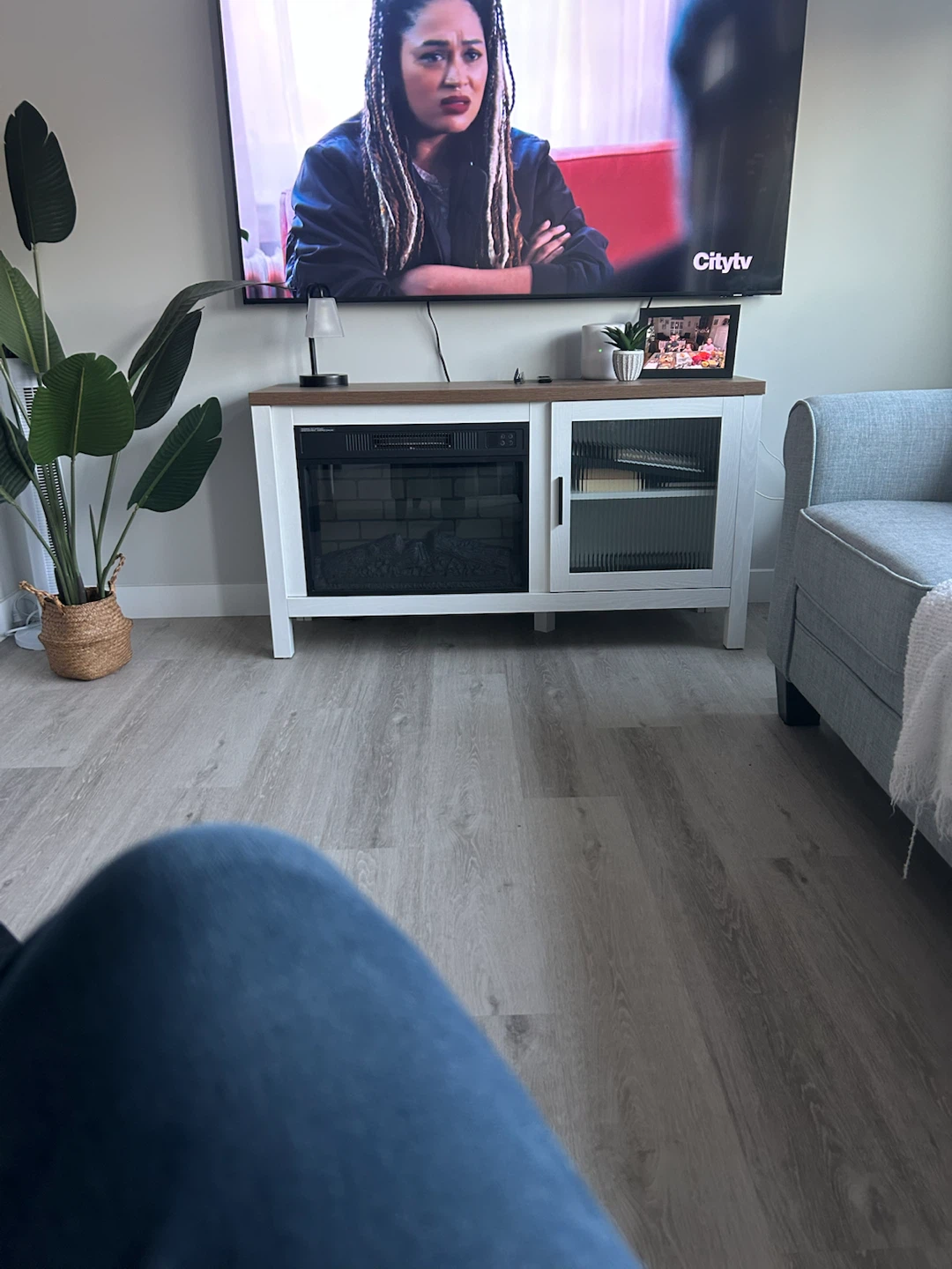 White Media Console with Electric Fireplace