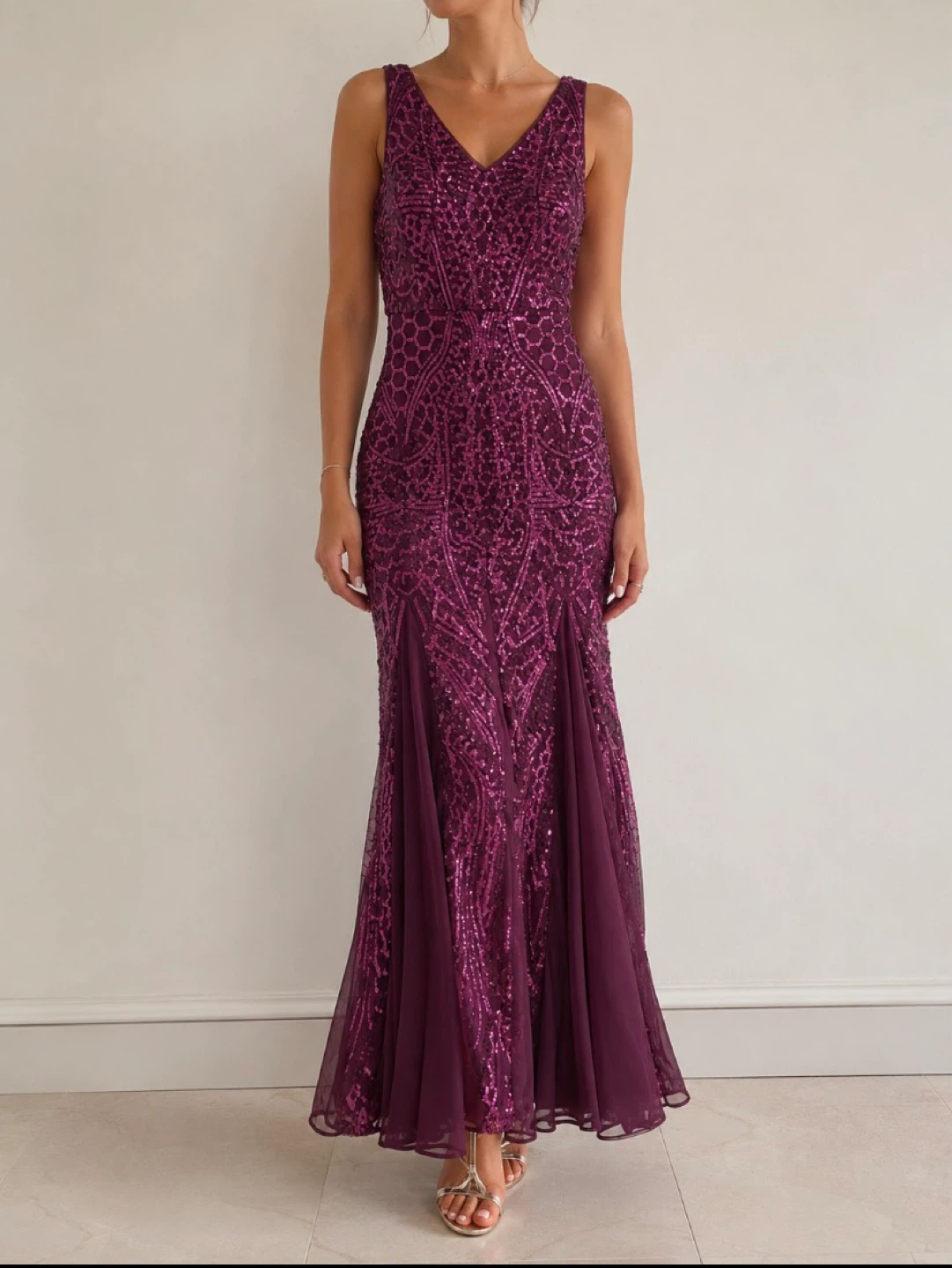 Laura Petites Sequin Evening Gown