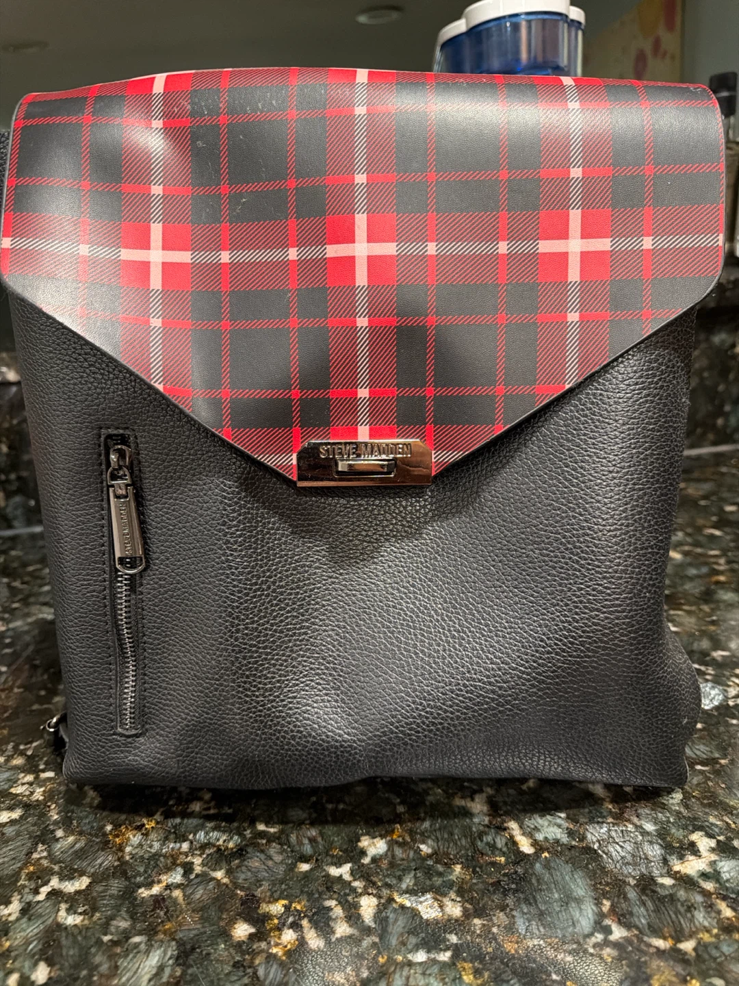 Steve Madden Black & Red Plaid Backpack