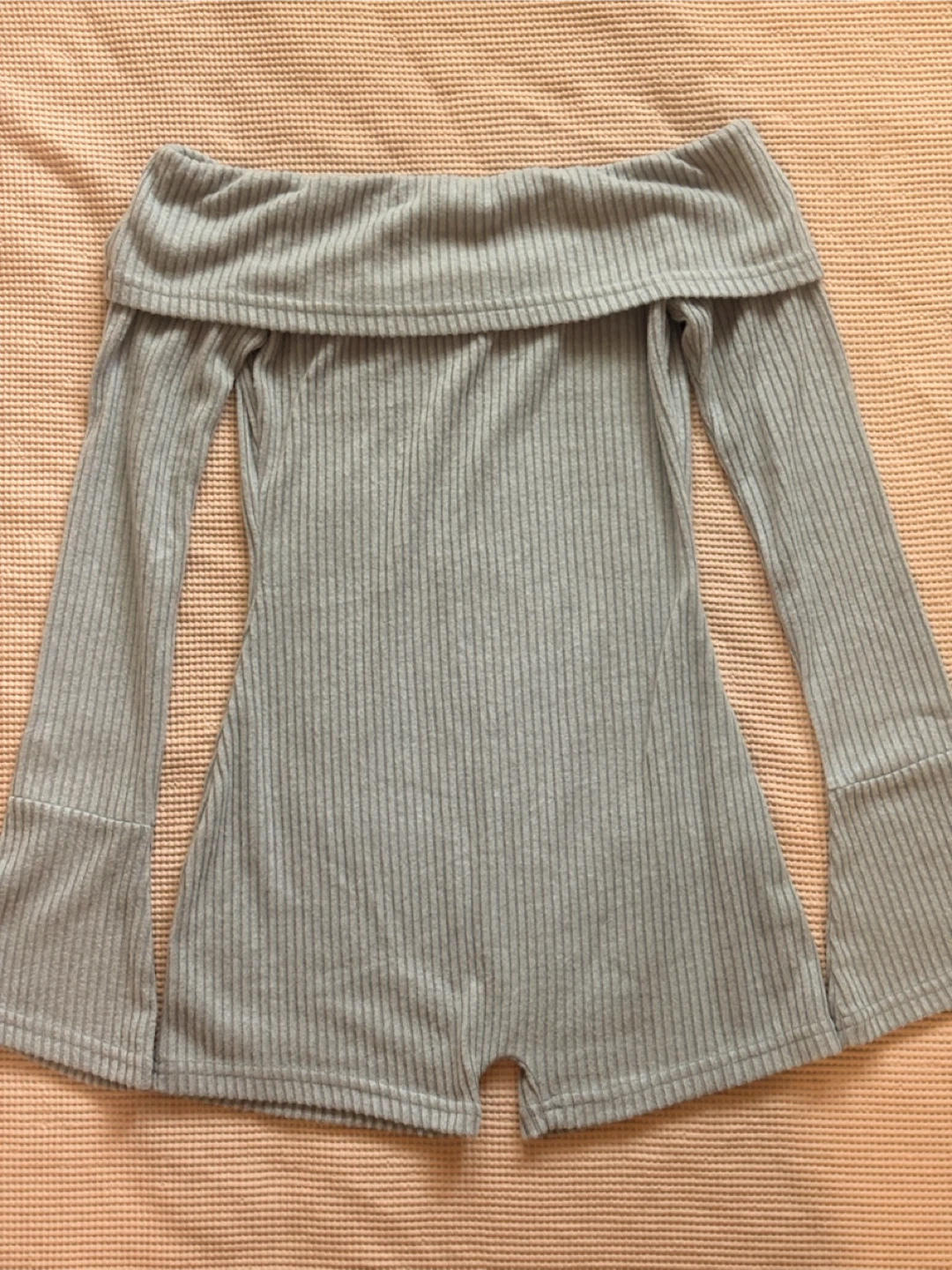 Grey Off-the-Shoulder Romper with Bell Sleeves