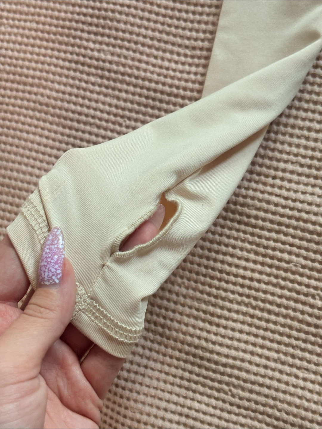 Beige Long Sleeve Bodysuit with Thumbholes - Size S - photo 2