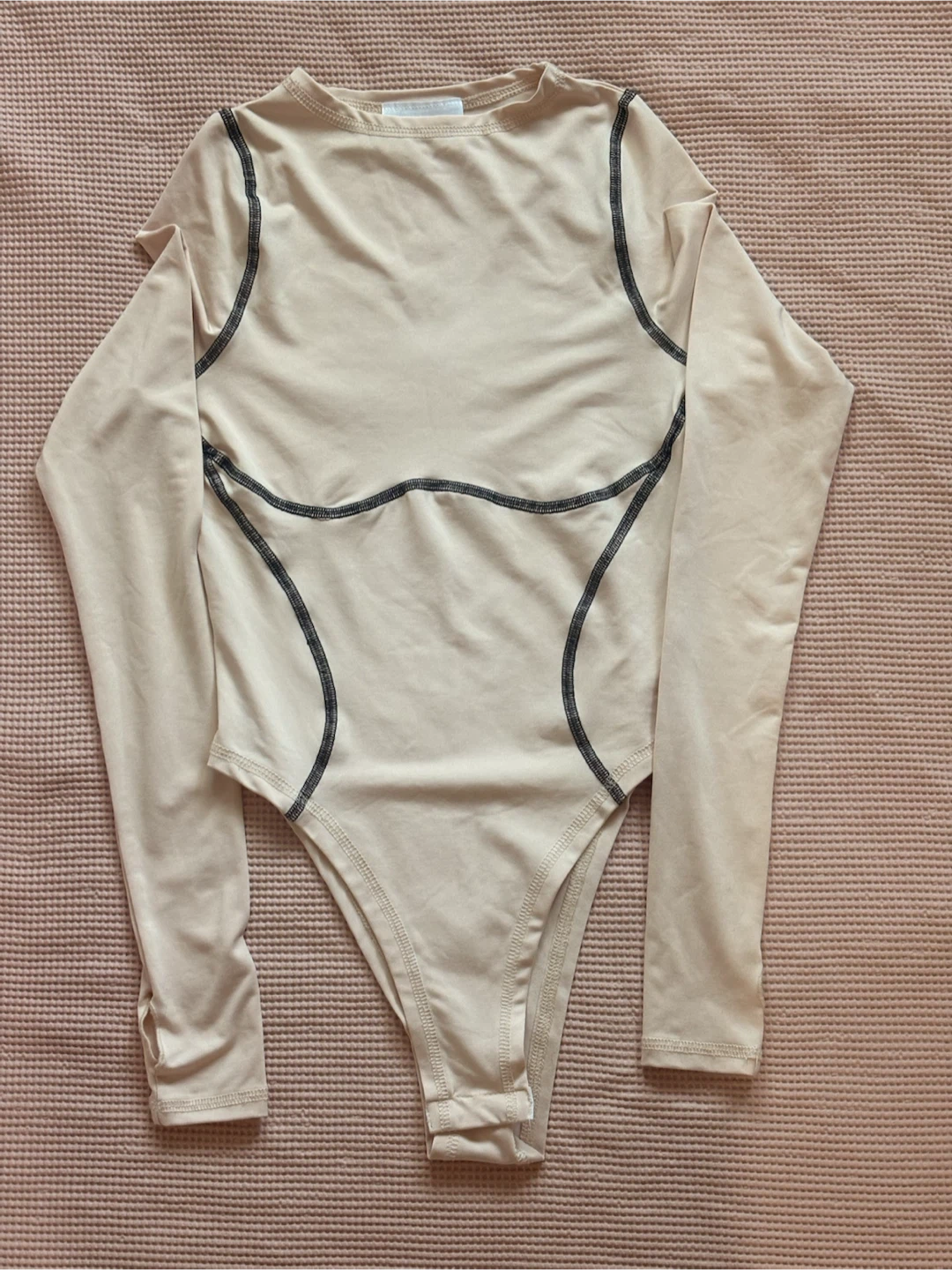 Beige Long Sleeve Bodysuit with Thumbholes - Size S - photo 3