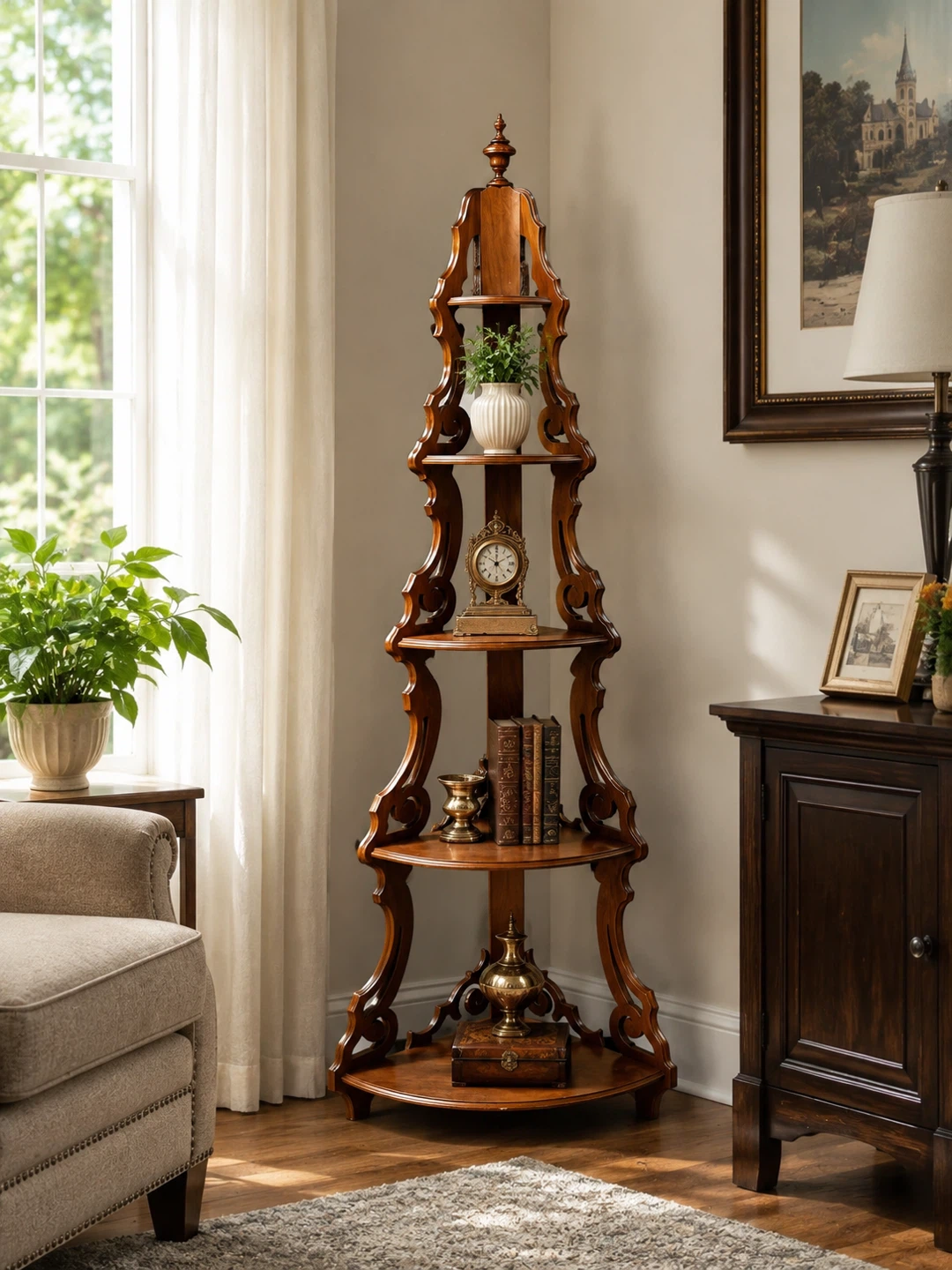 Ornate Wooden Corner Shelf Unit