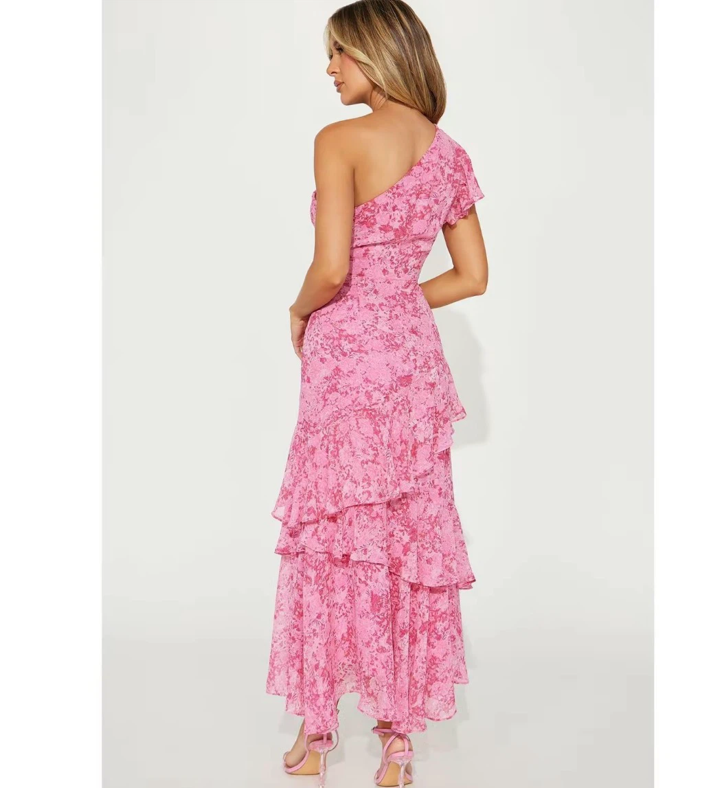 Pink Floral One-Shoulder Tiered Dress - photo 2