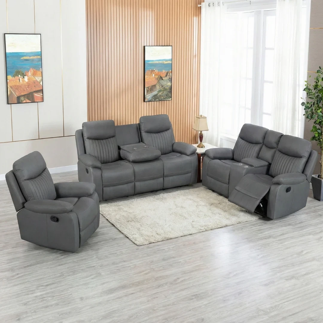 Grey Reclining Sofa Set