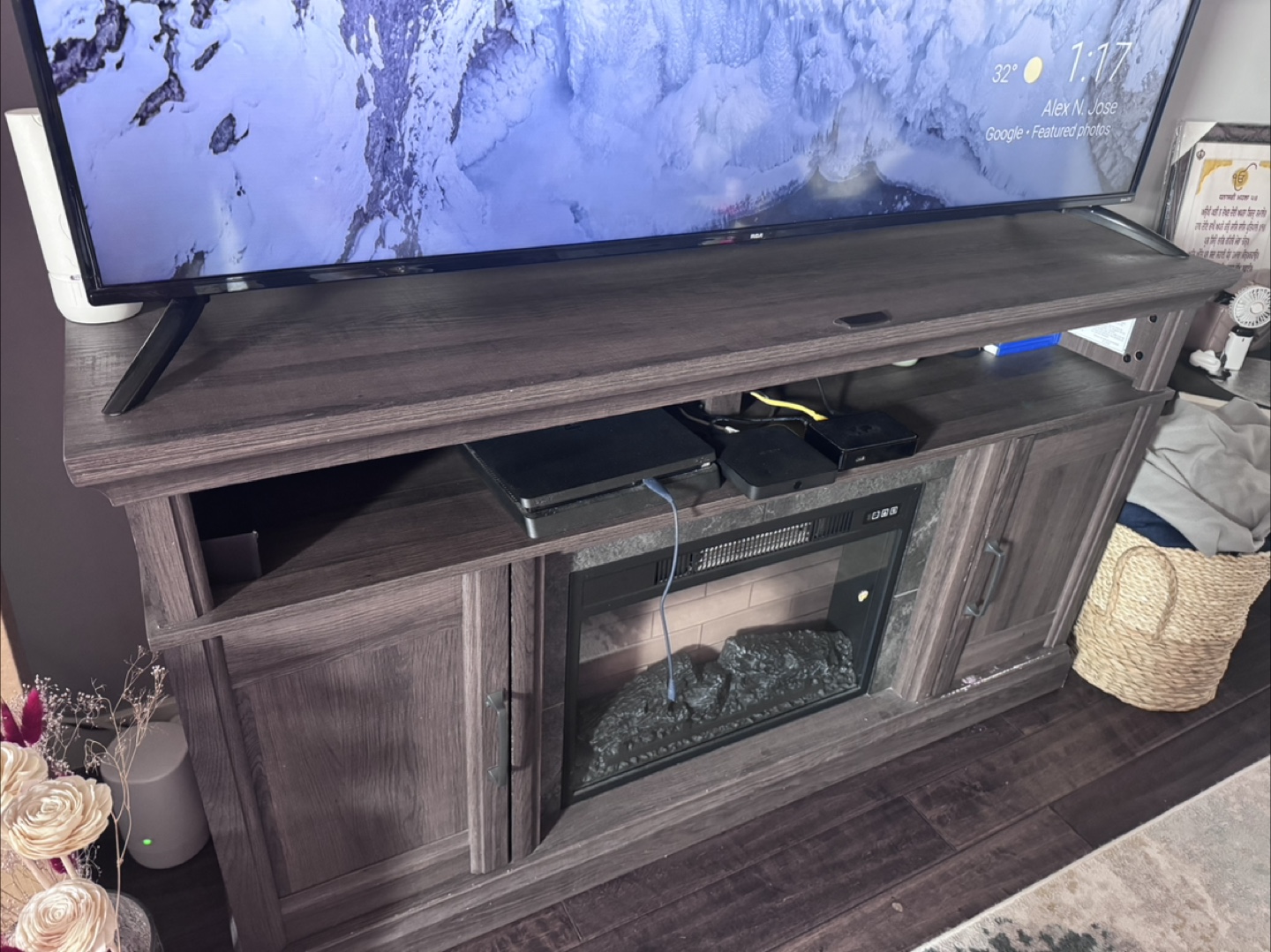 Moving sale- Dark Wood Entertainment Unit with Fireplace - photo 3