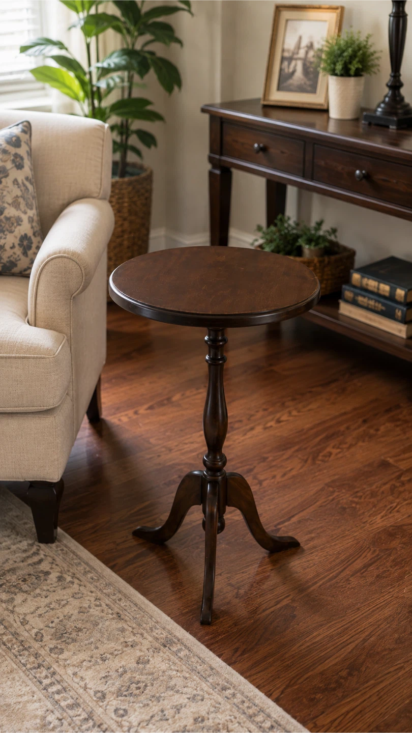 Dark Wood Accent Pedestal Table