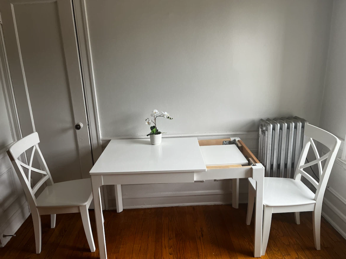 White Extendable Dining Table with 2 Chairs - photo 2