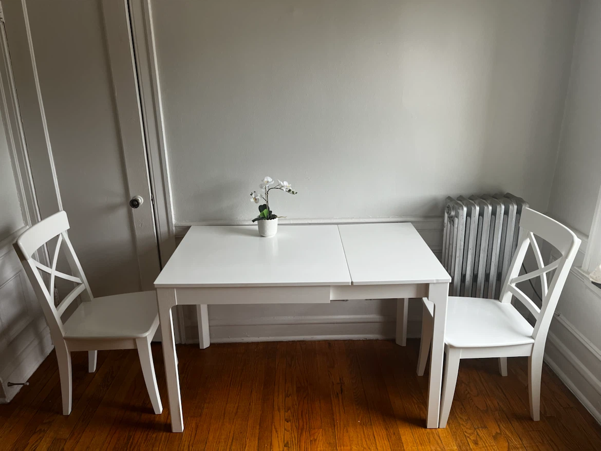 White Extendable Dining Table with 2 Chairs - photo 3