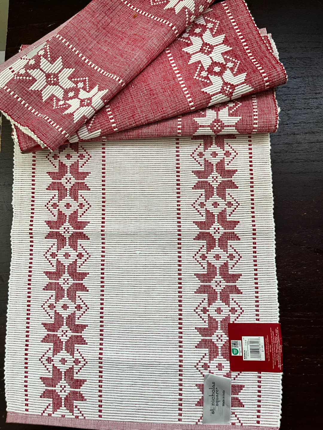 4 pieces set.St. Nicholas Square Red & White Christmas Placemat