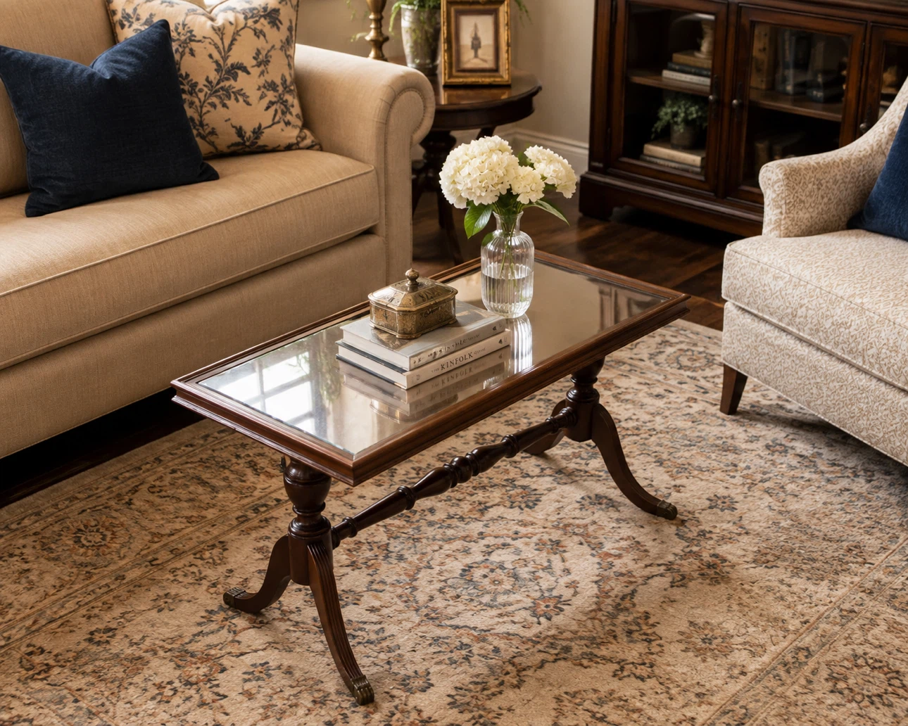 Wooden Coffee Table with Glass Top