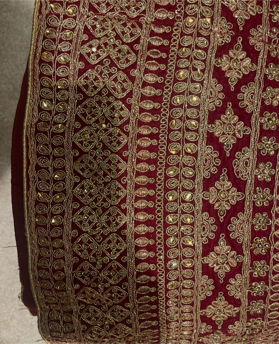 Red Velvet Lehenga Choli with Gold Embroidery - photo 2