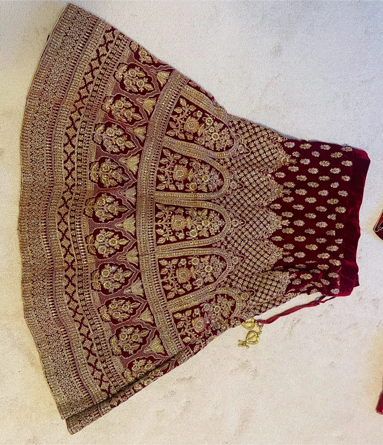 Red Velvet Lehenga Choli with Gold Embroidery - photo 3