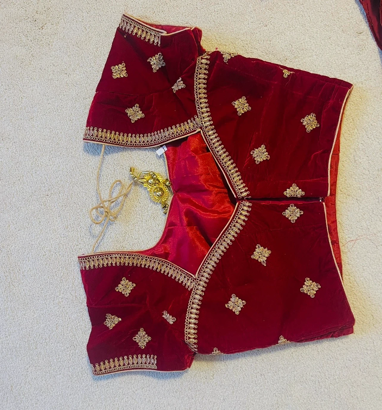 Red Velvet Lehenga Choli with Gold Embroidery - photo 5