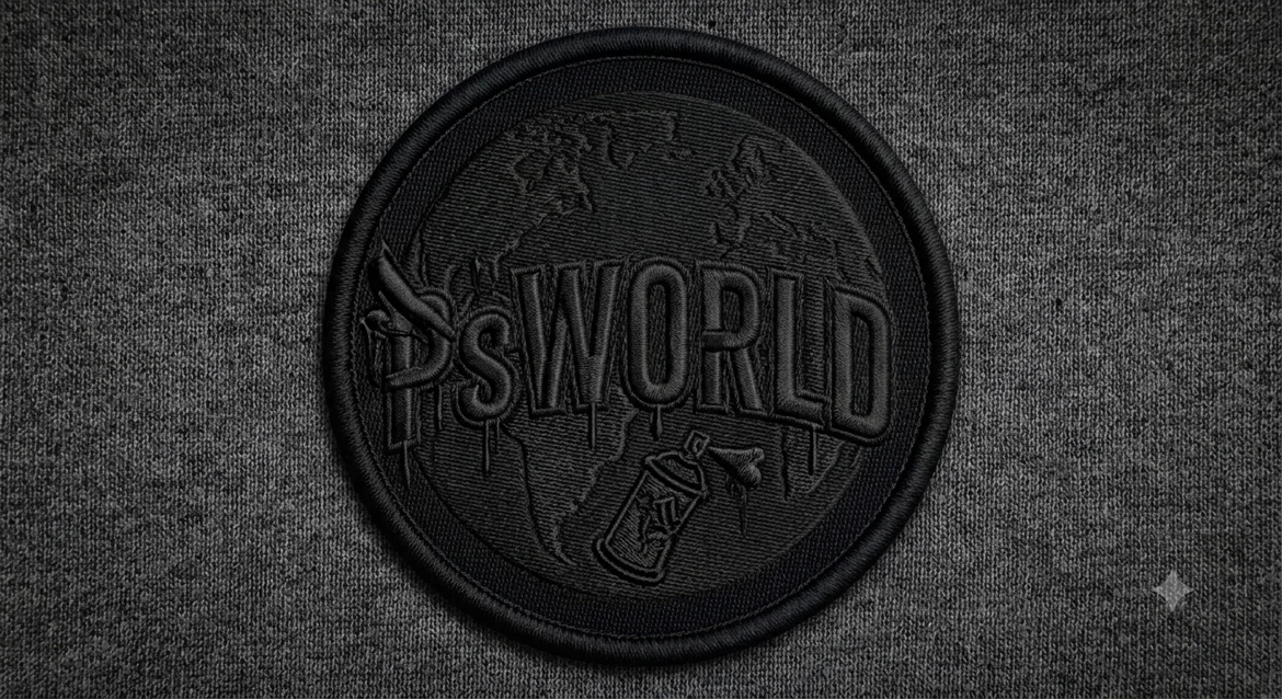 PS World Patch on Gray Fabric