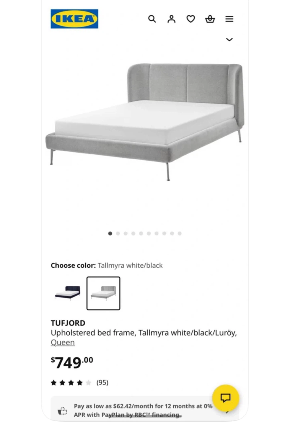 IKEA TUF JORD Upholstered Bed Frame - Queen