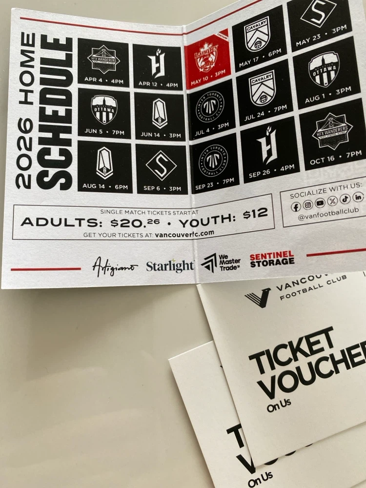 Vancouver football club free ticket vouchers x4