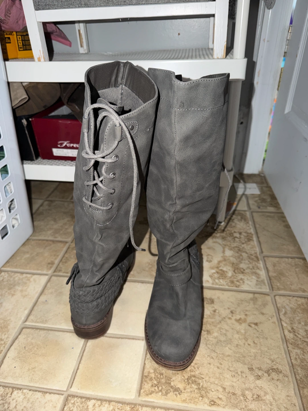 Gray Knee-High Boots
