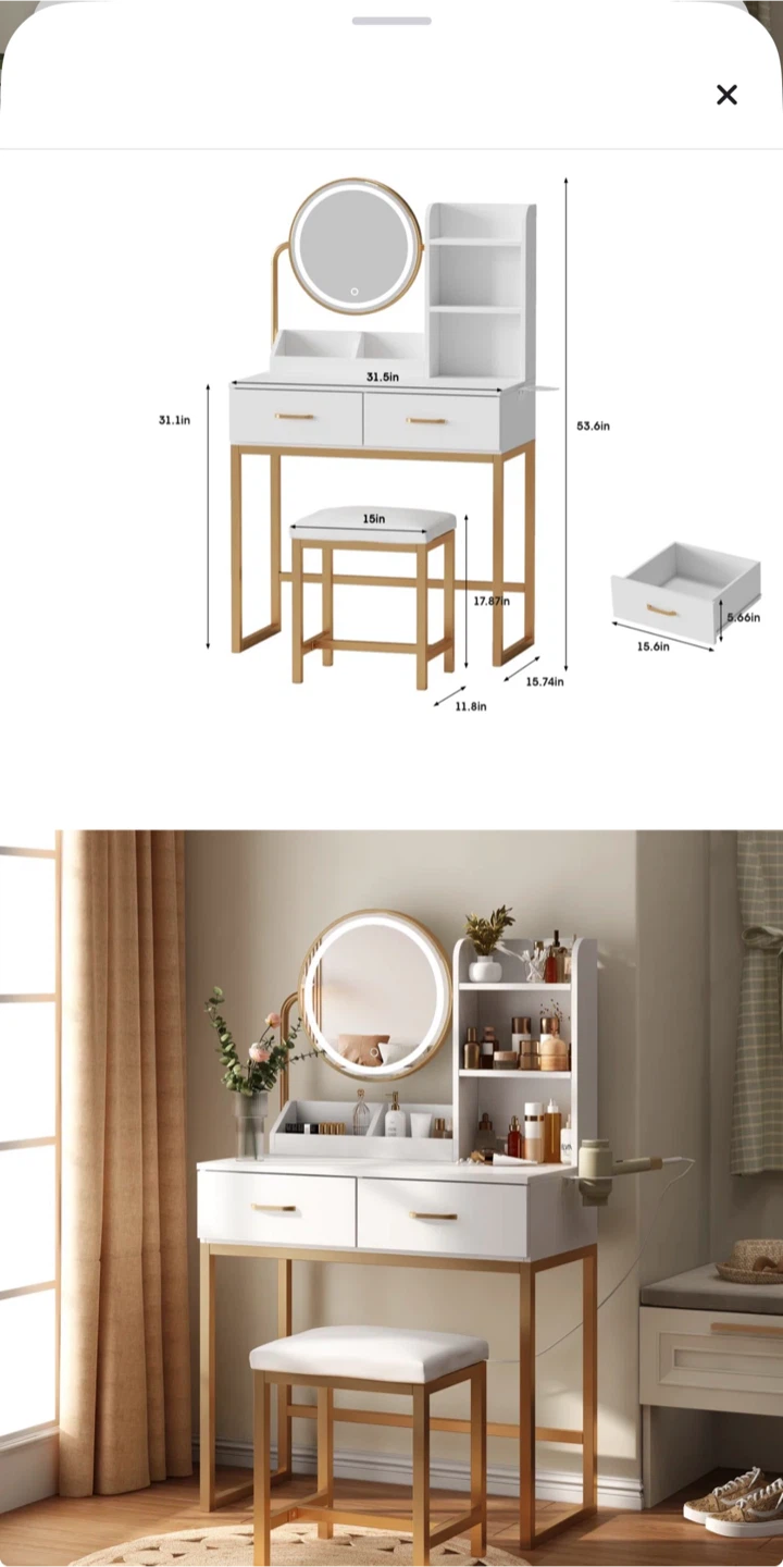 Brand new vanity table with padded seat and lighted mirror’